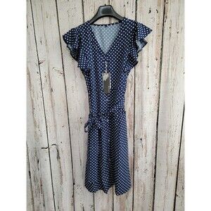 LRN Women's Small MITILLY Women's Summer Boho‎ Polka Dot V Neck Swing Dress NEW